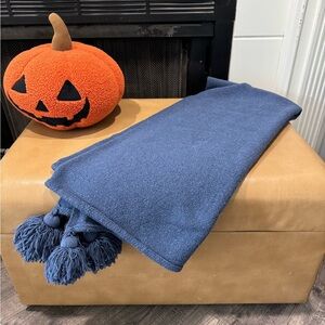 Bloomingville Woven Navy Tassel Throw Blanket